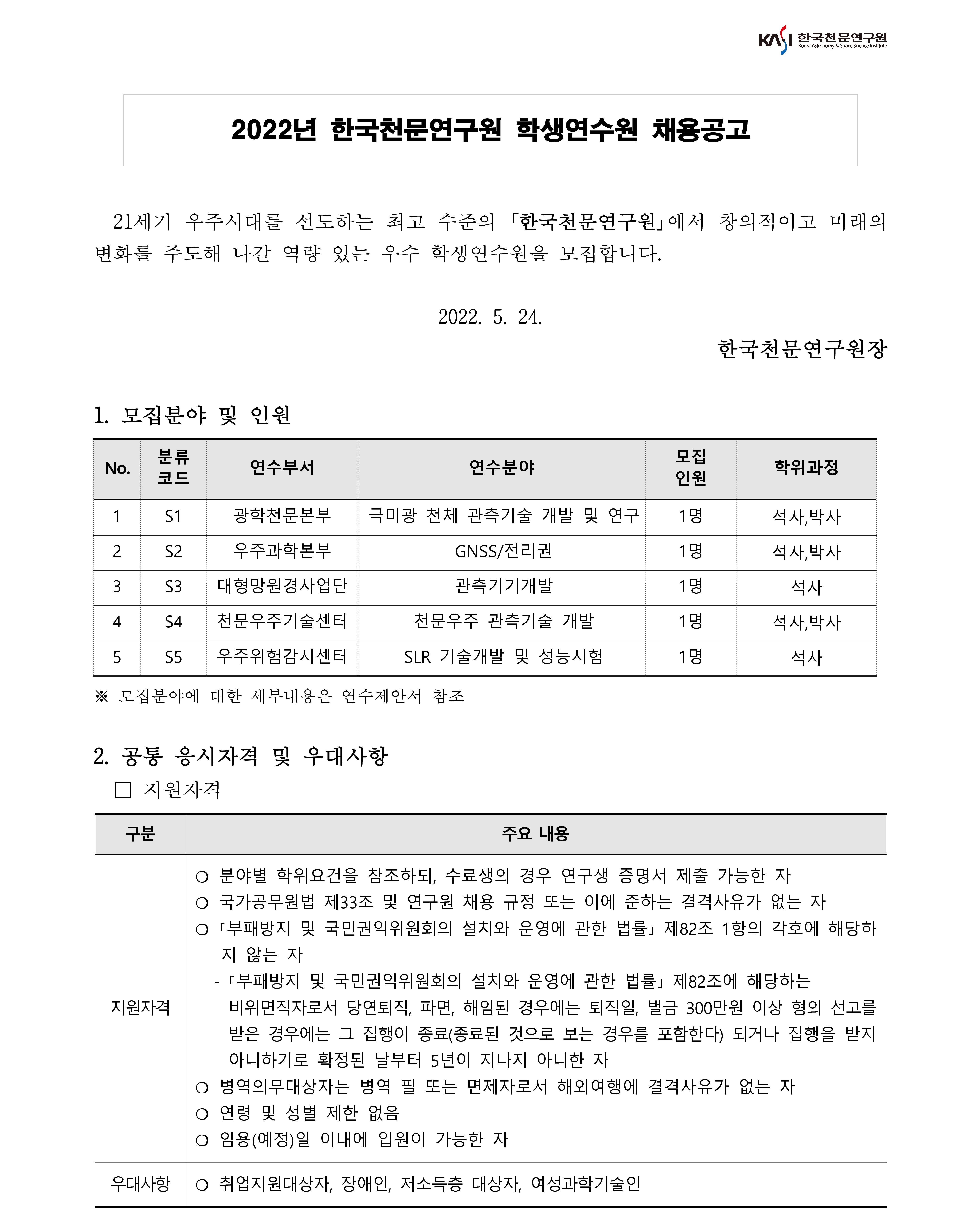 2022년 학생연수원 채용 채용공고문1