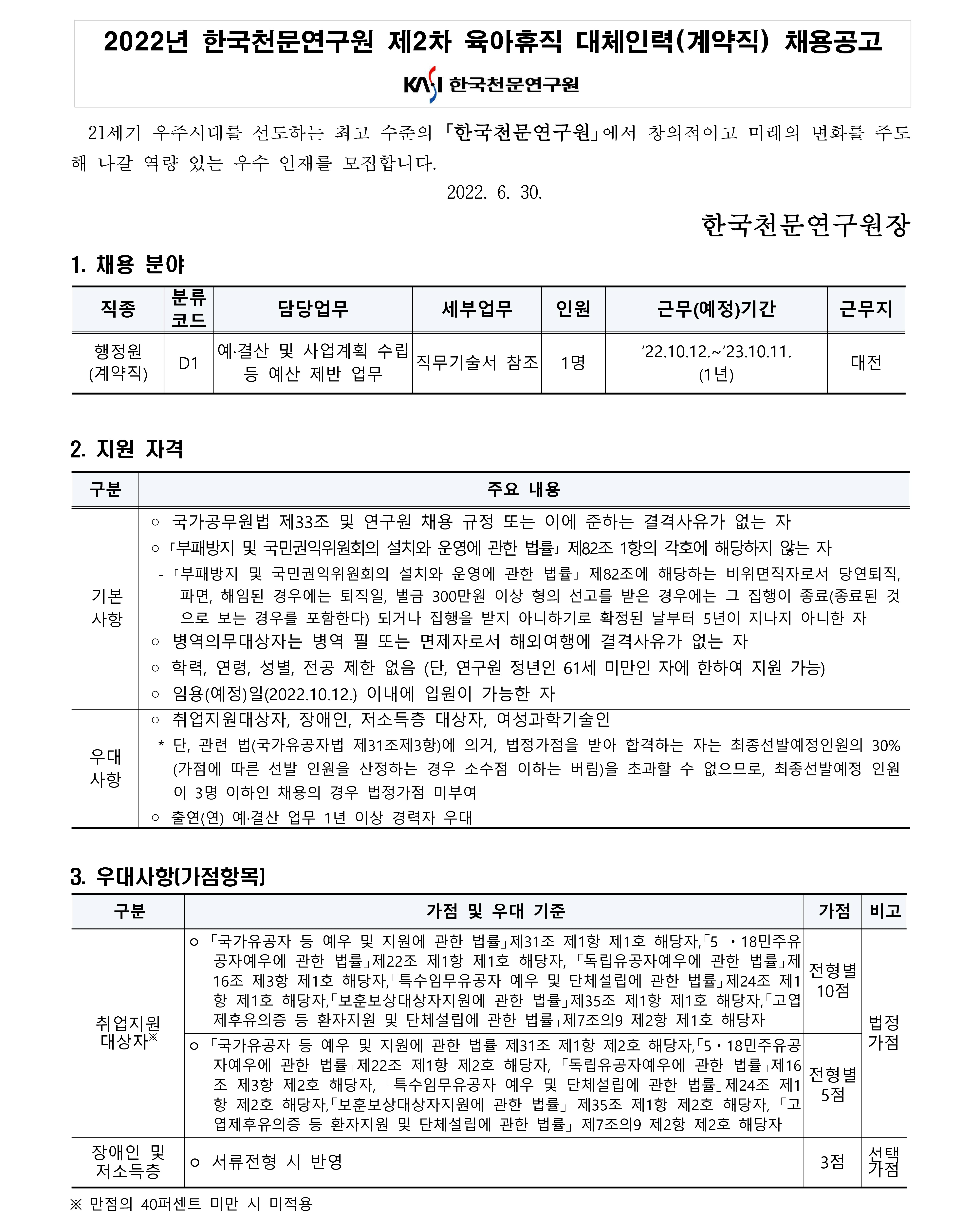 2022년 제2차 육아휴직 대체인력(계약직) 채용공고문_1