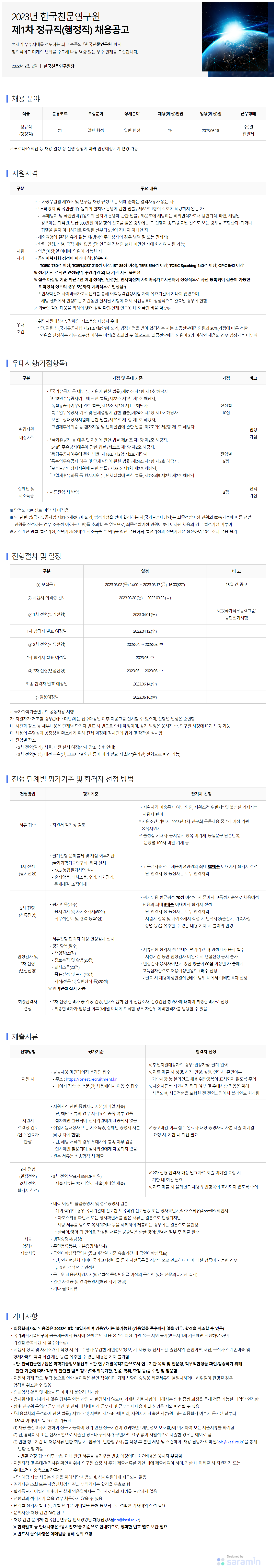 2023년 행정직 채용 공고