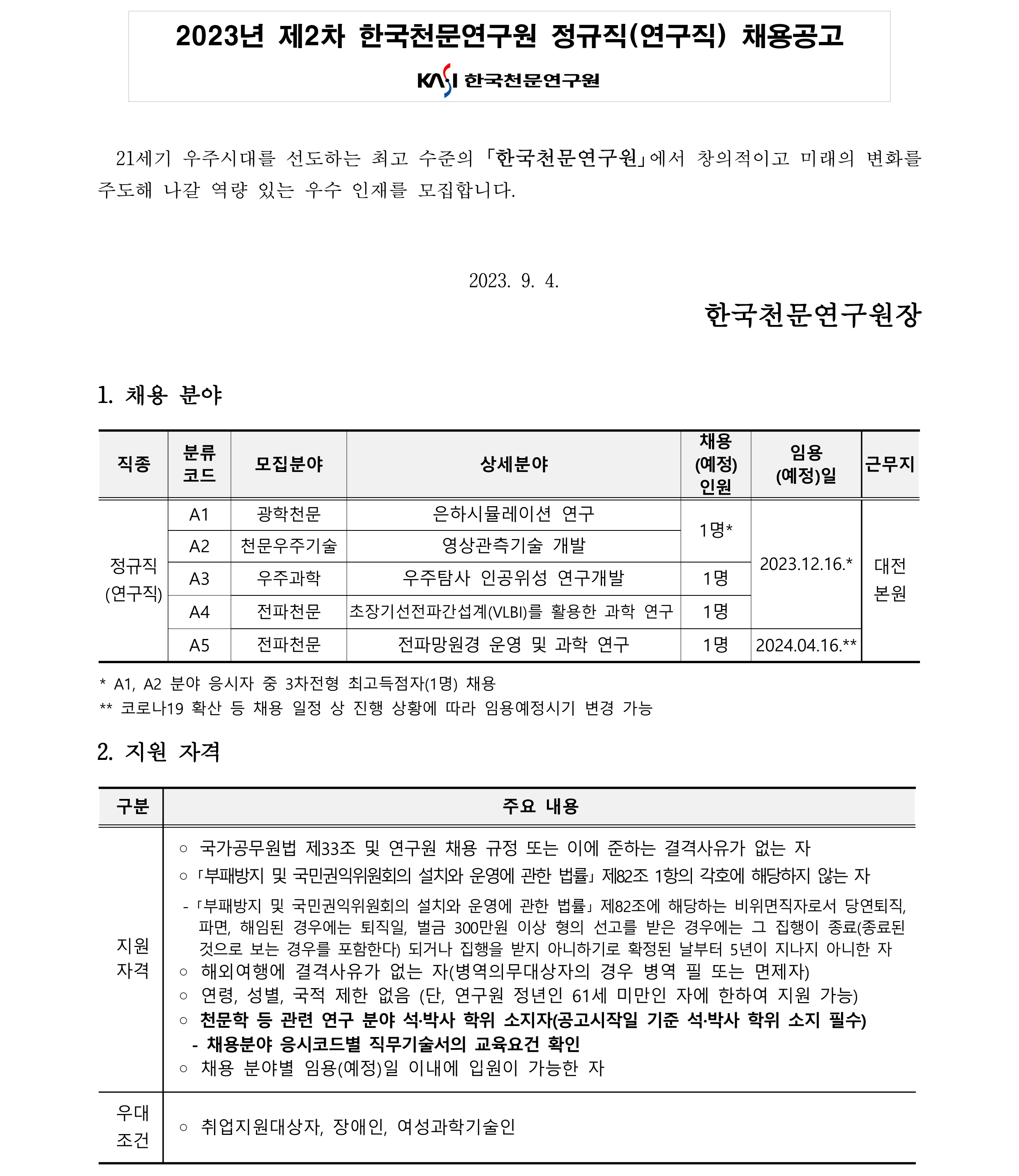 2023년 제2차 정규직(연구직) 채용 공고_1