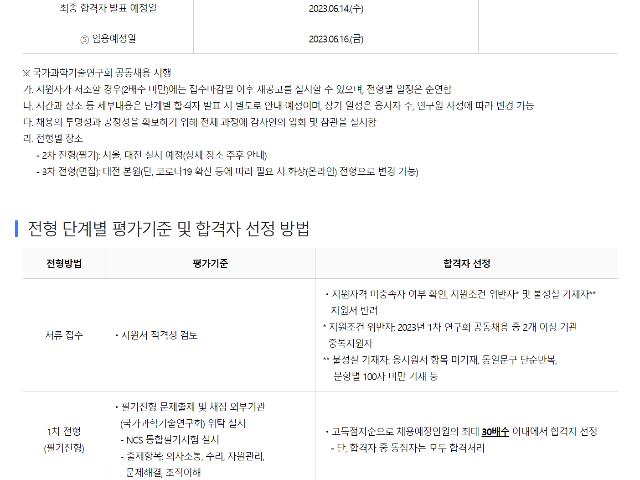 2023년 한국천문연구원 제1차 정규직(행정직) 채용공고