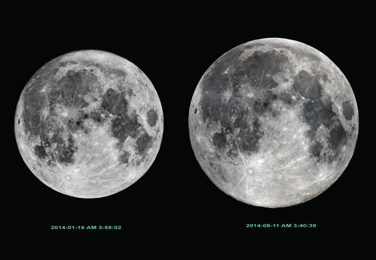 2014년 가장 큰 달(2014-01-16 AM 3:59:02), 작은 달(2014-08-11 AM 3:40:39) 비교