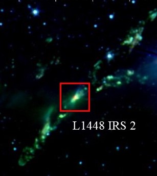 지구로부터 약 1,000광년 떨어진 페르세우스 분자운에 속해 있는 초기 아기별 L1448 IRS 2