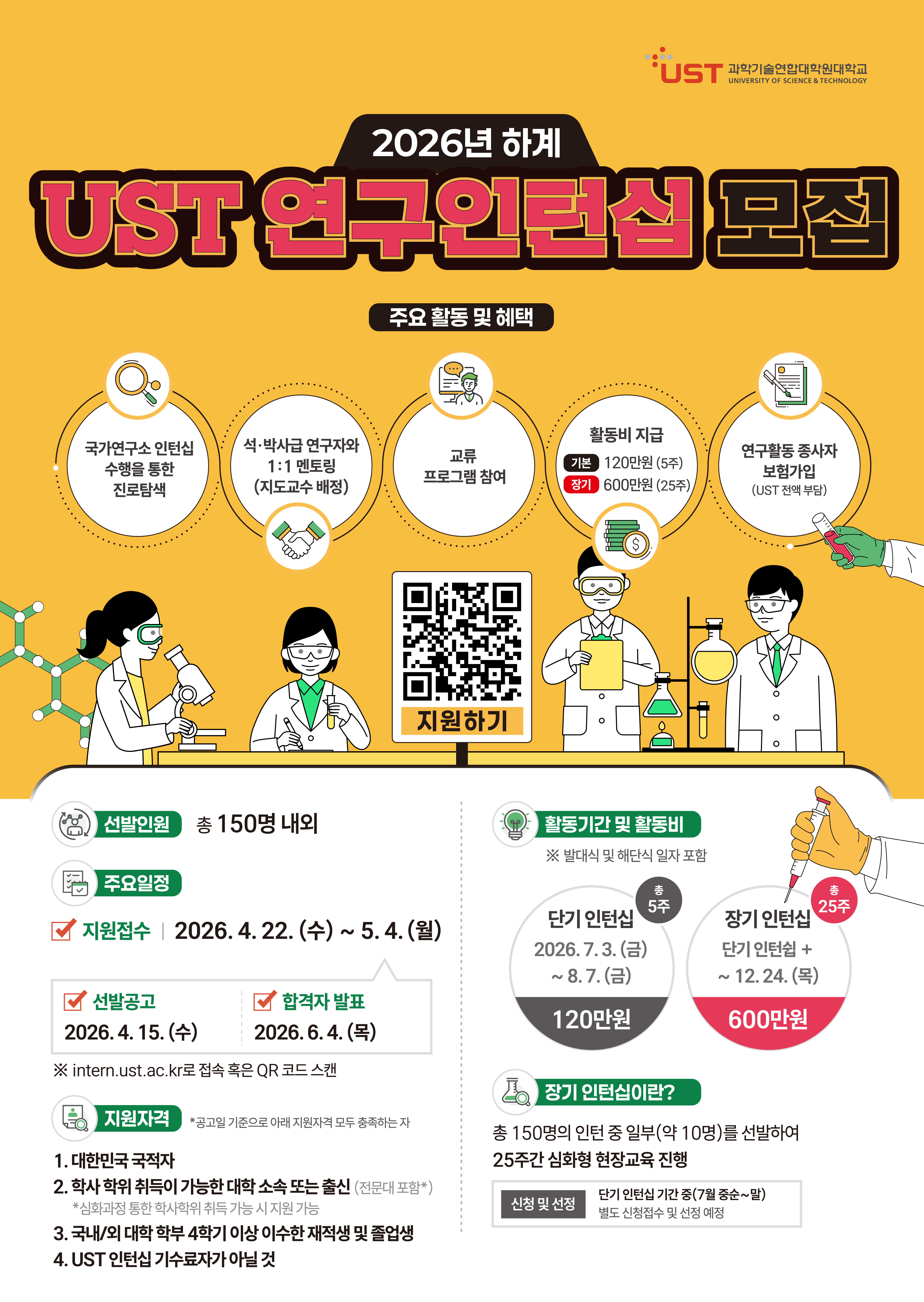 2026년 하계 UST연구인턴십 선발 공고